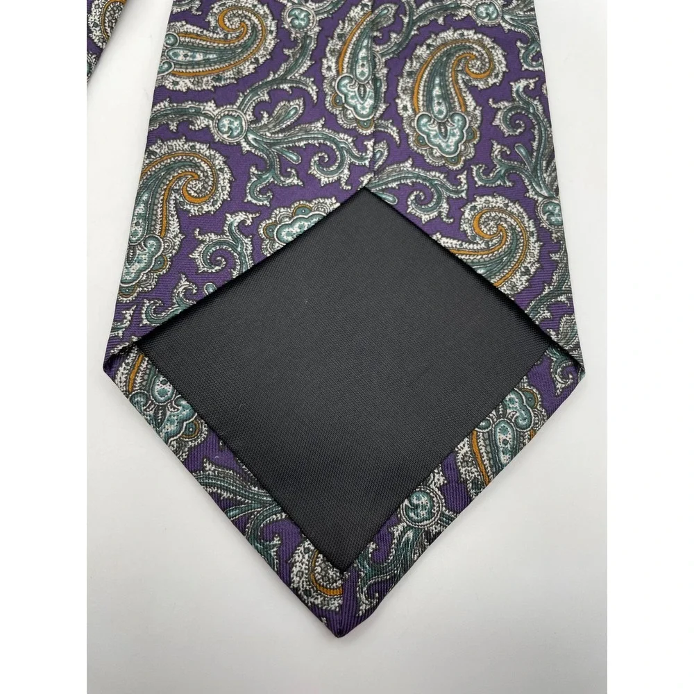 Enrico Guccini Mens Purple Paisley Silk Tie Extra Long XL Made in USA Necktie